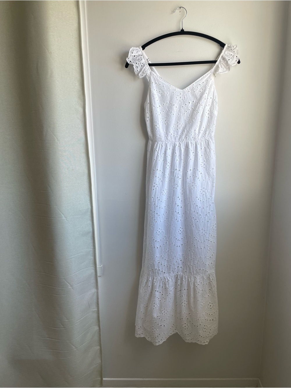 White Eyelet Maxi Dress-Sleeveless V-Neck-Summer Dress-100% Cotton-Romantic